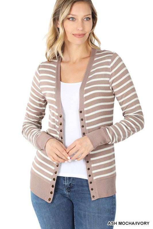 Ash Mocha Stripe Snap Cardigan