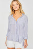 Striped Roll Up Sleeve Button Down Blouse Shirt