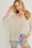 Striped Roll Up Sleeve Button Down Blouse Shirt