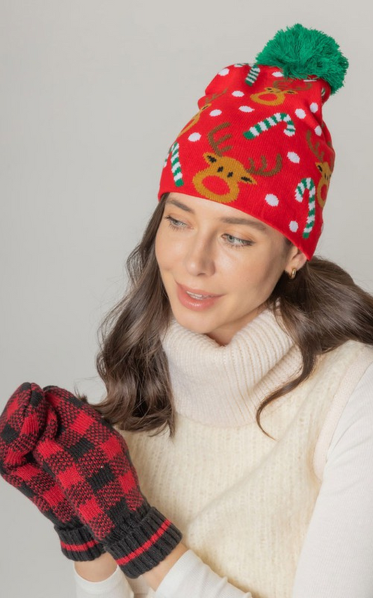 PINK FRIDAY DEAL: Holiday Reindeer Cancy Can Print Knit Beanie