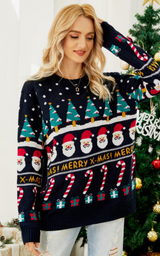 Christmas Tree Crew Neck Pullover Knit Sweater