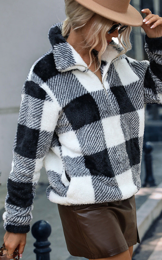 black white sherpa pullover 