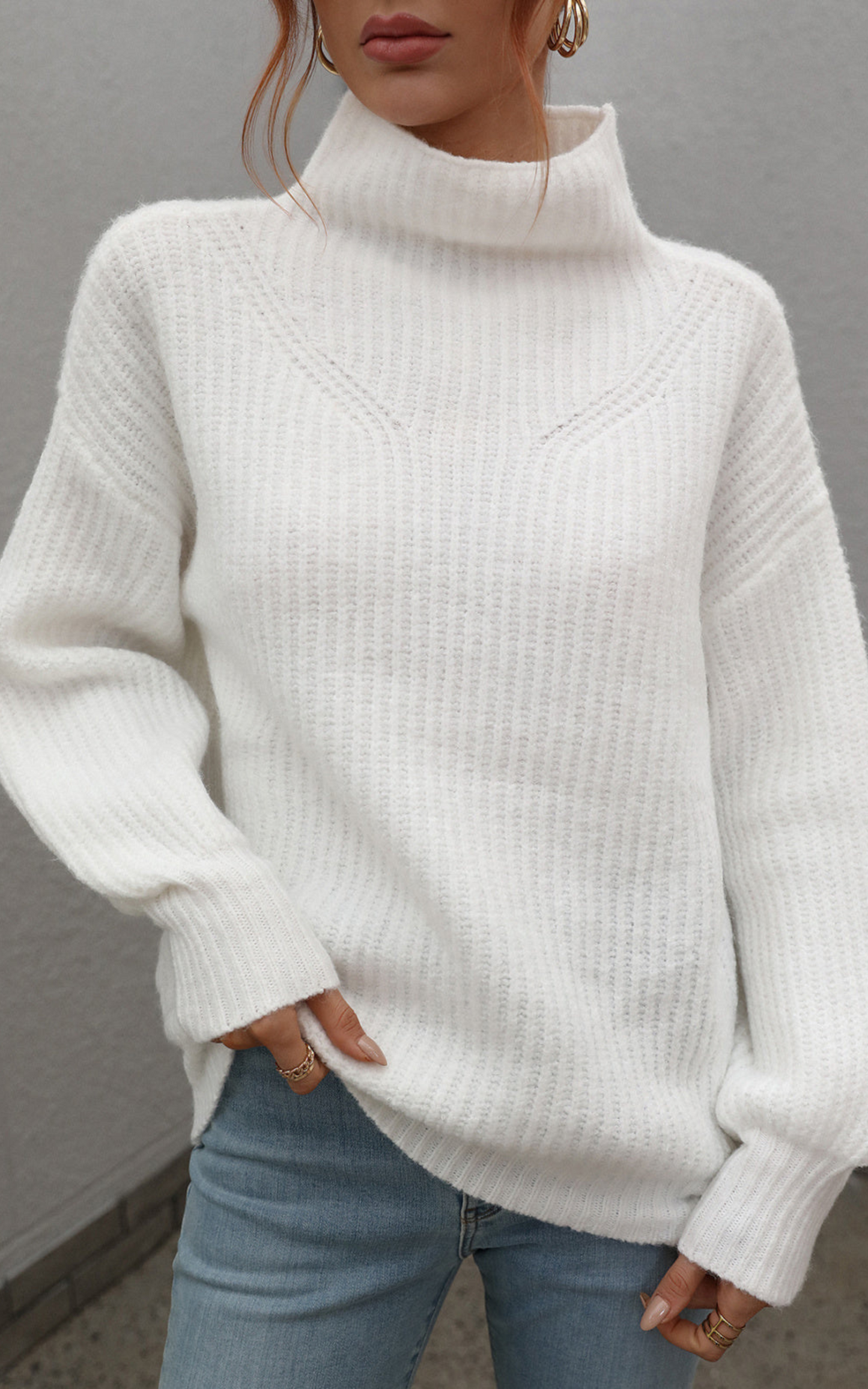 Turtleneck Lantern Sleeve Knitted Sweater