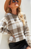 Pullover Plaid Knitted Long Sleeve Sweaters