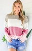 rose crew neck color block sweater 