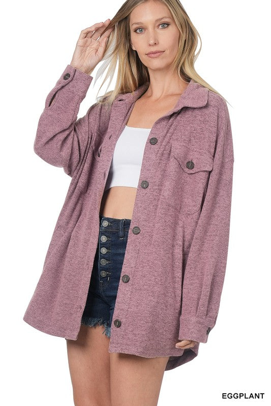 OVERSIZED MELANGE SWEATER SHACKET| ZENANA - LA PREORDER (1-1-1-1)