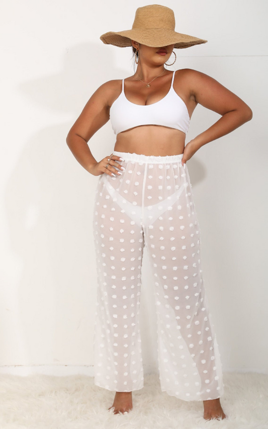 Sheer Polka Dot Wide Pants