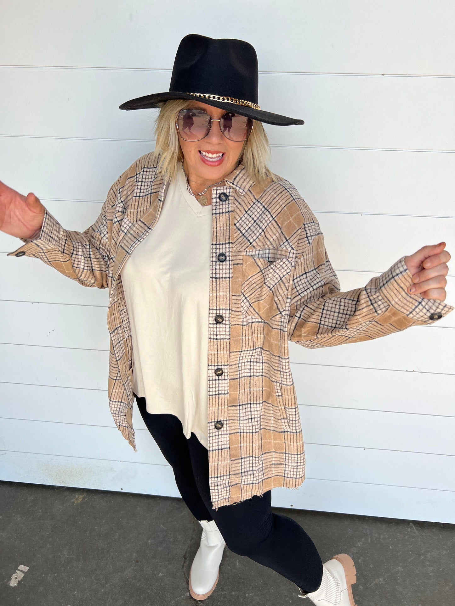 COMFORT OVERSIZED PLAID BUTTON DOWN SHIRT JACKET - Final Sale