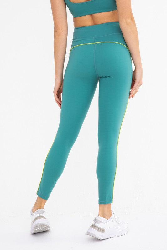 Tummy Control Lycra-Blend Color Contrast High Waisted Leggings by Mono B