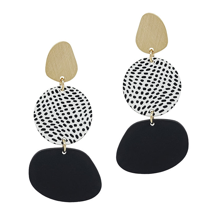 Gold, Texture, & Black Drop Earrings