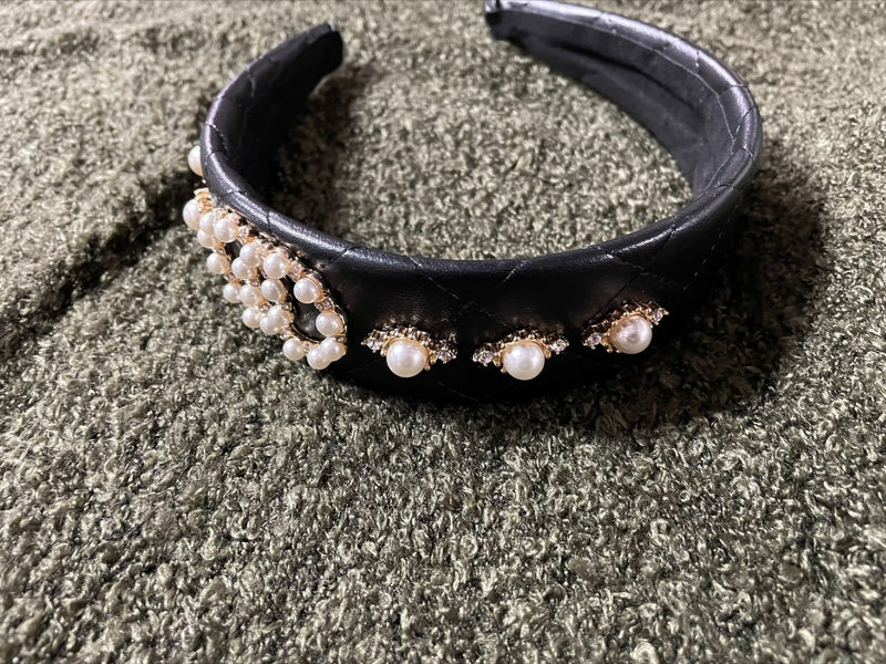 Leather and Pearl Headband