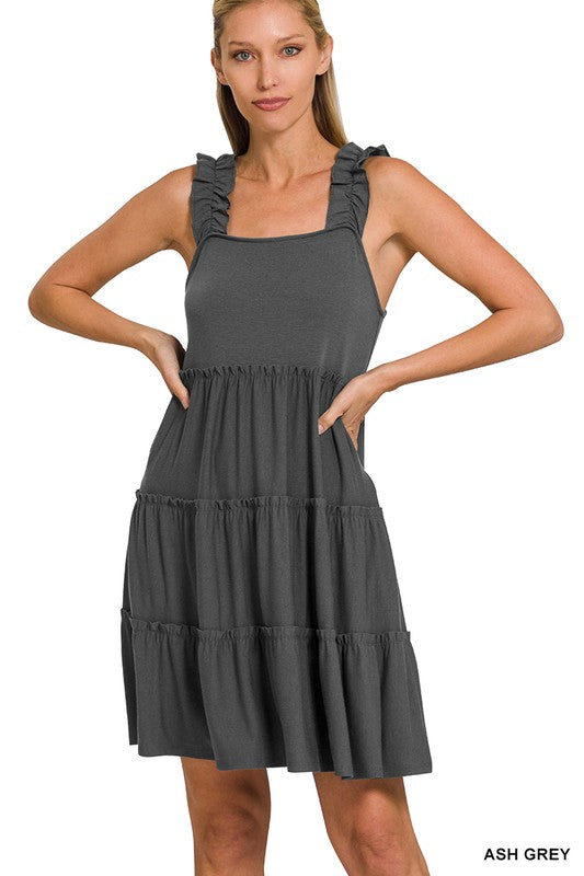 Shoulder Frill Tiered Dress - Final Sale