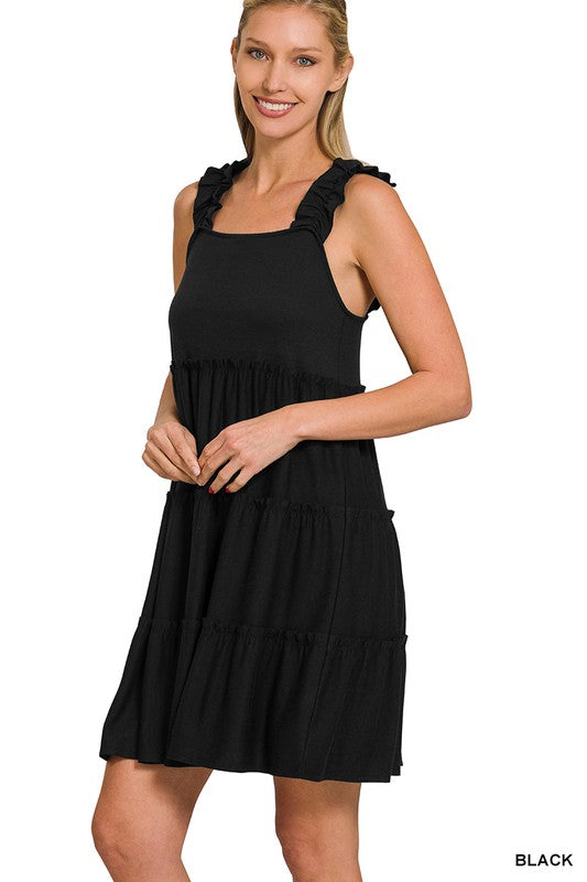 Shoulder Frill Tiered Dress - Final Sale