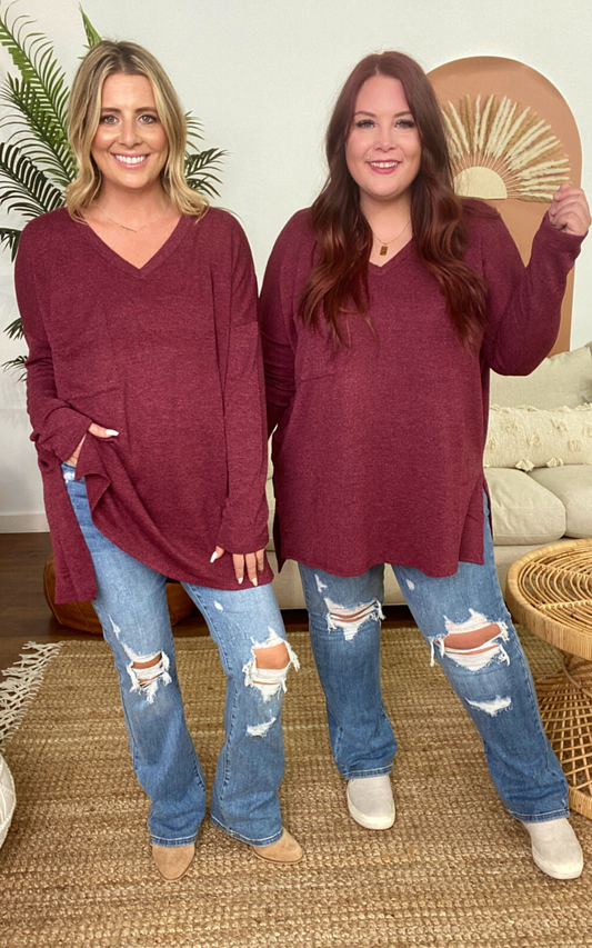 burgundy melange top 