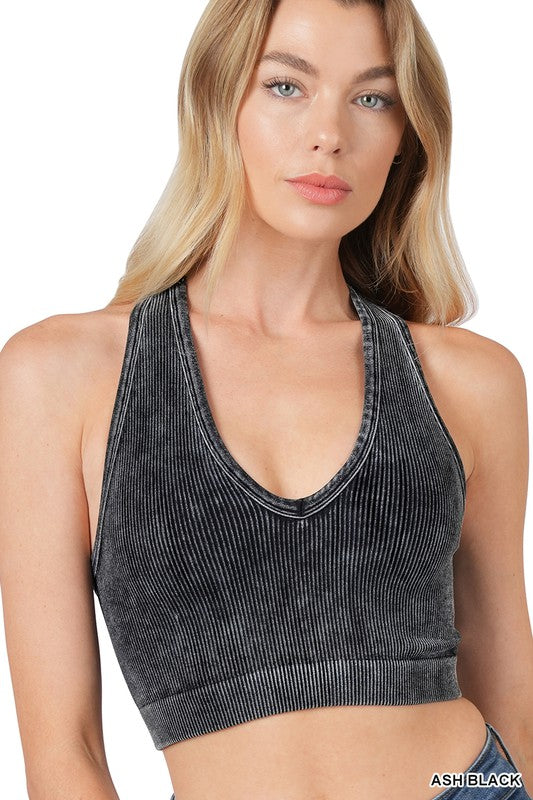 Ash black Vintage Wash Cropped Racerback Brami