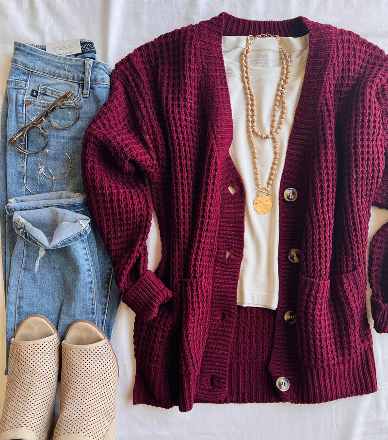 Button Up Waffle Cardigan - Final Sale