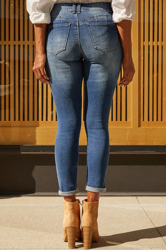 The Becky Mid Rise Roll Cuff Ankle Jeans - YMI - Final Sale