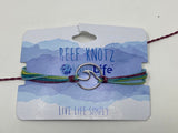 Mint/Purple Wax cord multi strand bracelet with silver wave charm