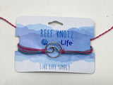 mint/pink multi strand wax cord bracelet with wave charm
