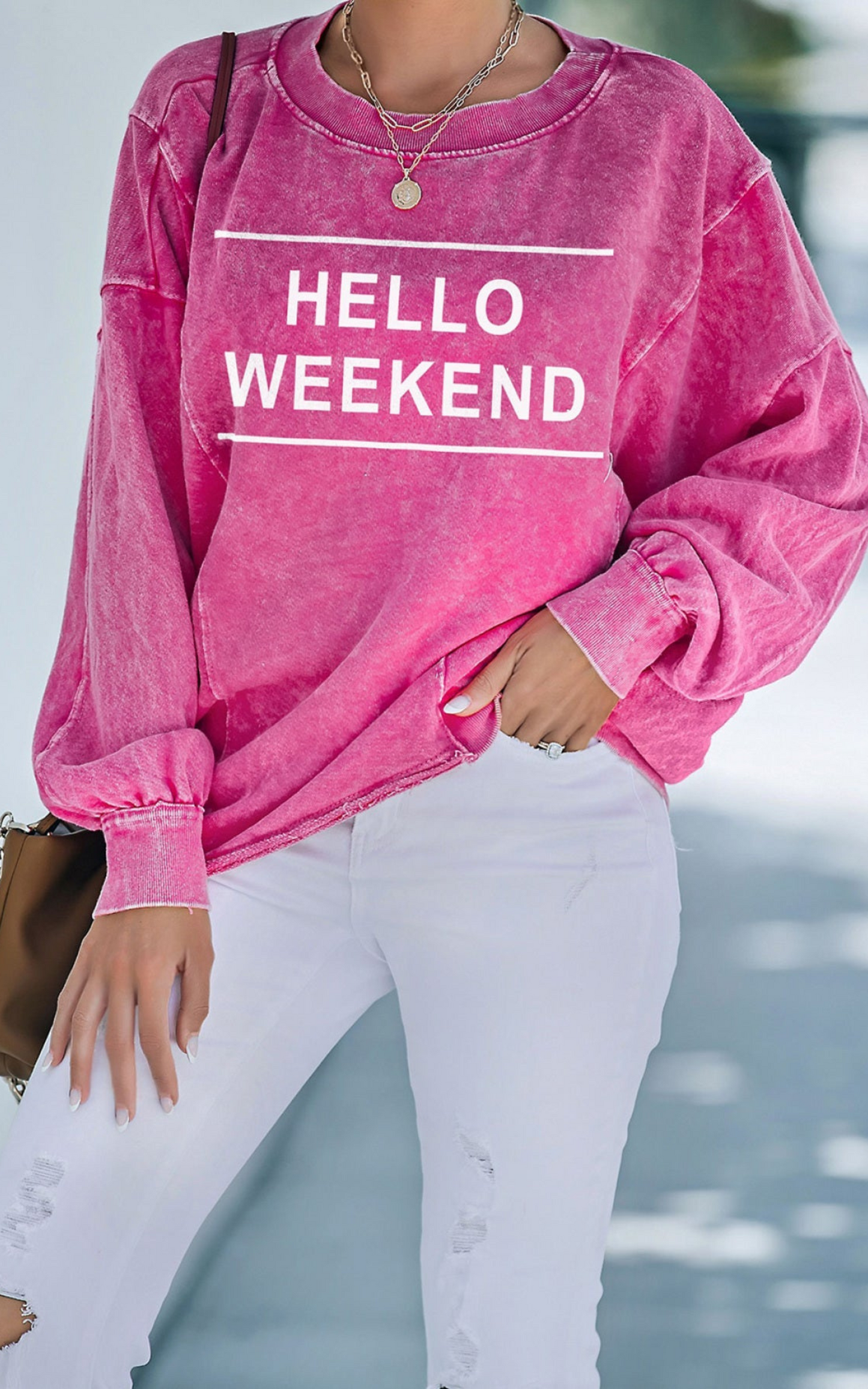 Rose Hello Weekend Graphic Mineral Wash Sweatshirt