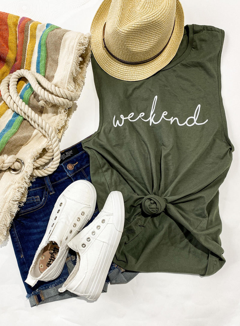 Weekend Muscle Tank Top -Olive - BAD HABIT BOUTIQUE 