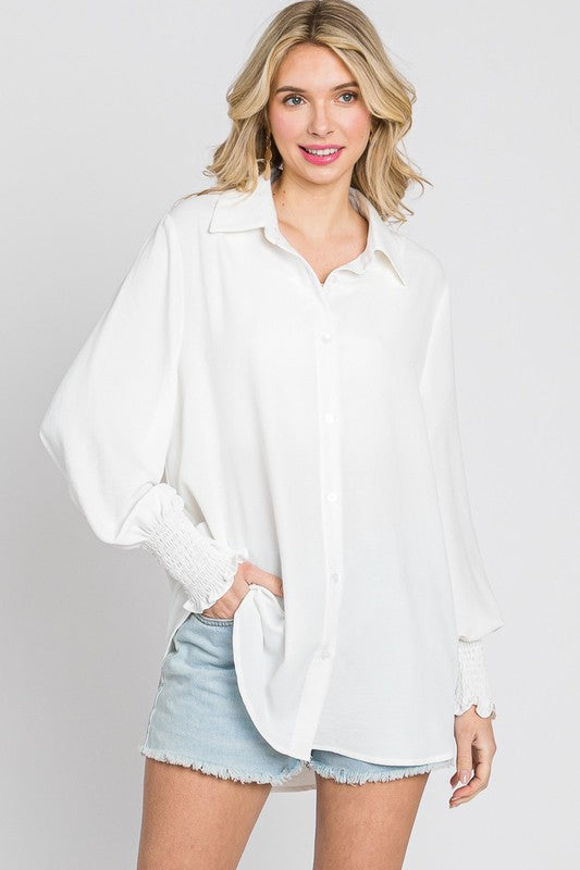 Smocked Sleeve Button Down Top - Final Sale*