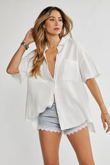 White Button Down Short Sleeve Top