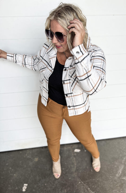 White Cropped Plaid Shacket