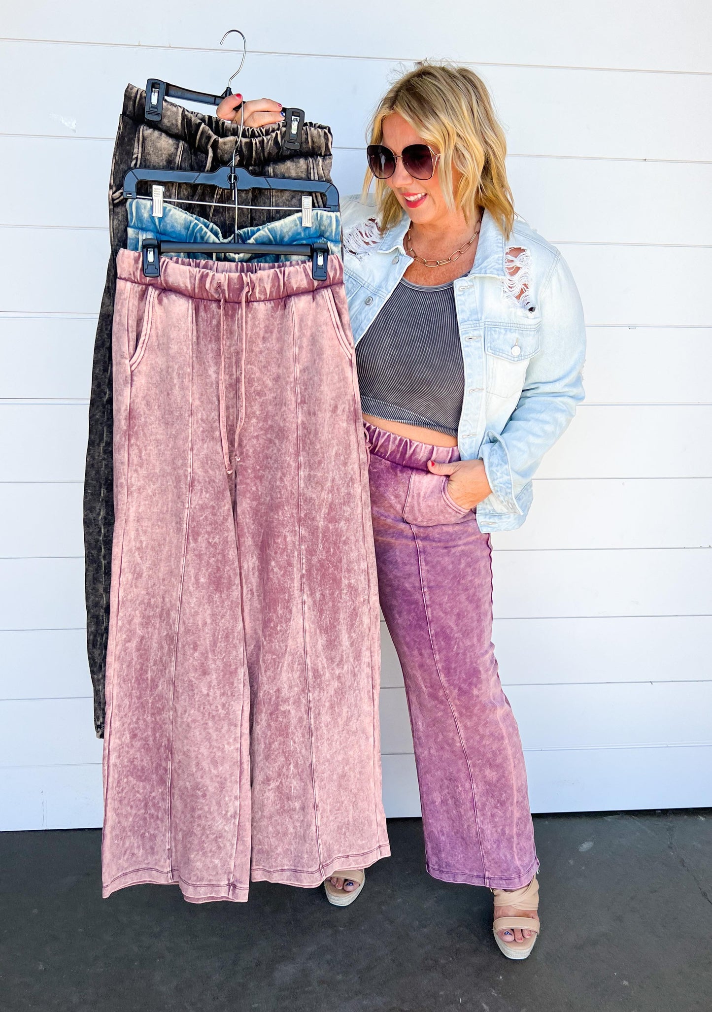 Mineral Wash Bootcut Drawstring Pants - Final Sale