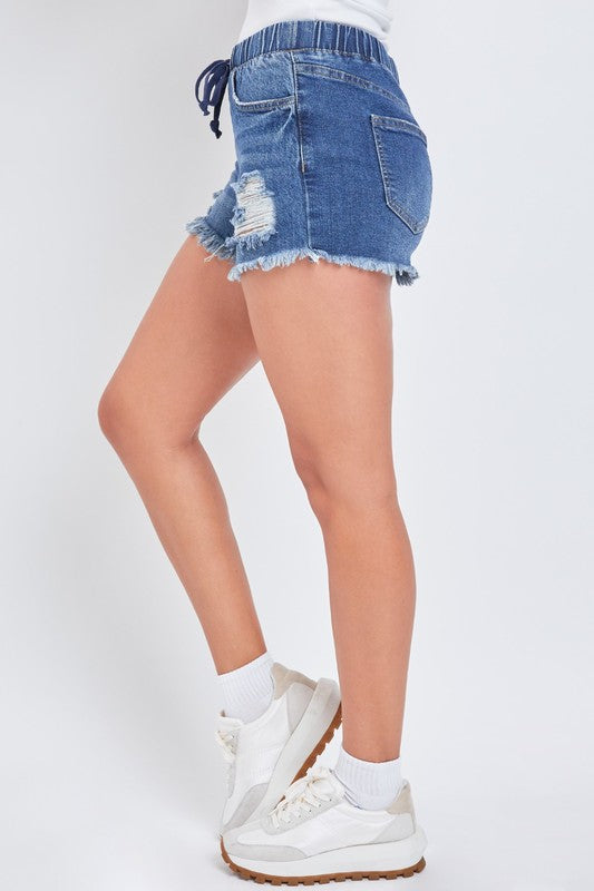 Dream High-Rise Jean Jogger Shorts with Drawstring - Final Sale