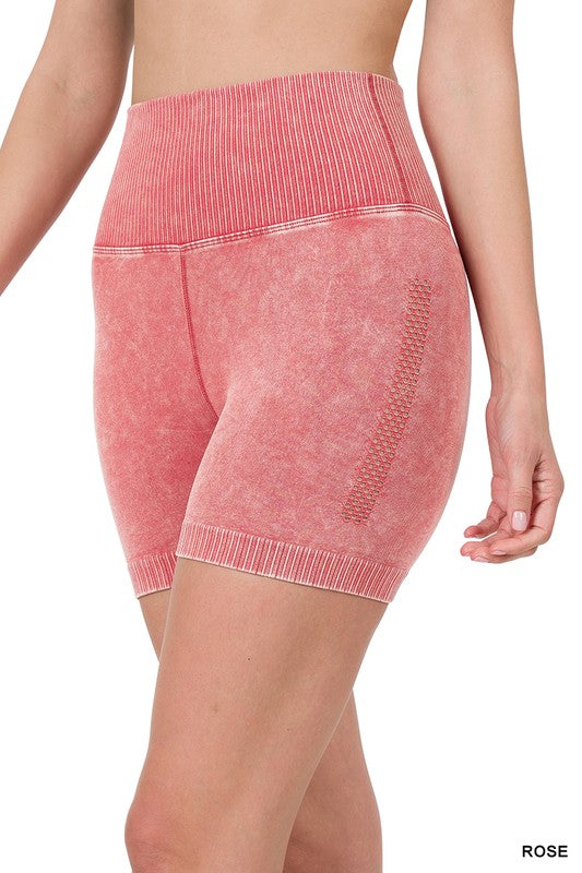 Rose Mineral Wash Seamless Biker Shorts