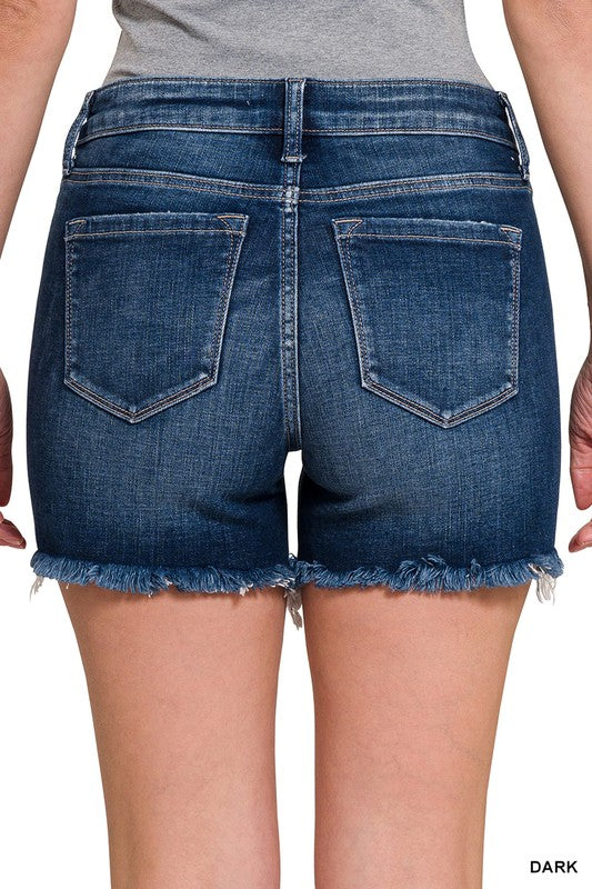 Mid Rise Frayed Hem Denim Shorts