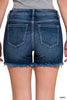 Mid Rise Frayed Hem Denim Shorts