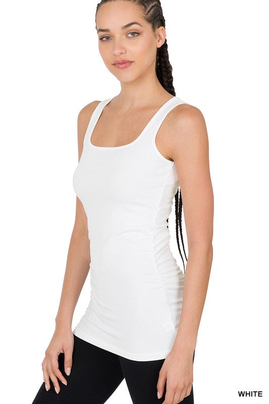 White Side Ruched Tank Top