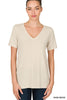 SAND BEIGE V-Neck Short Sleeve T-Shirt 