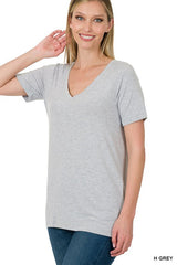 HEATHER GREY V-Neck Short Sleeve T-Shirt 