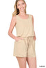 HEATHER BEIGE SLEEVELESS ROMPER WITH POCKETS